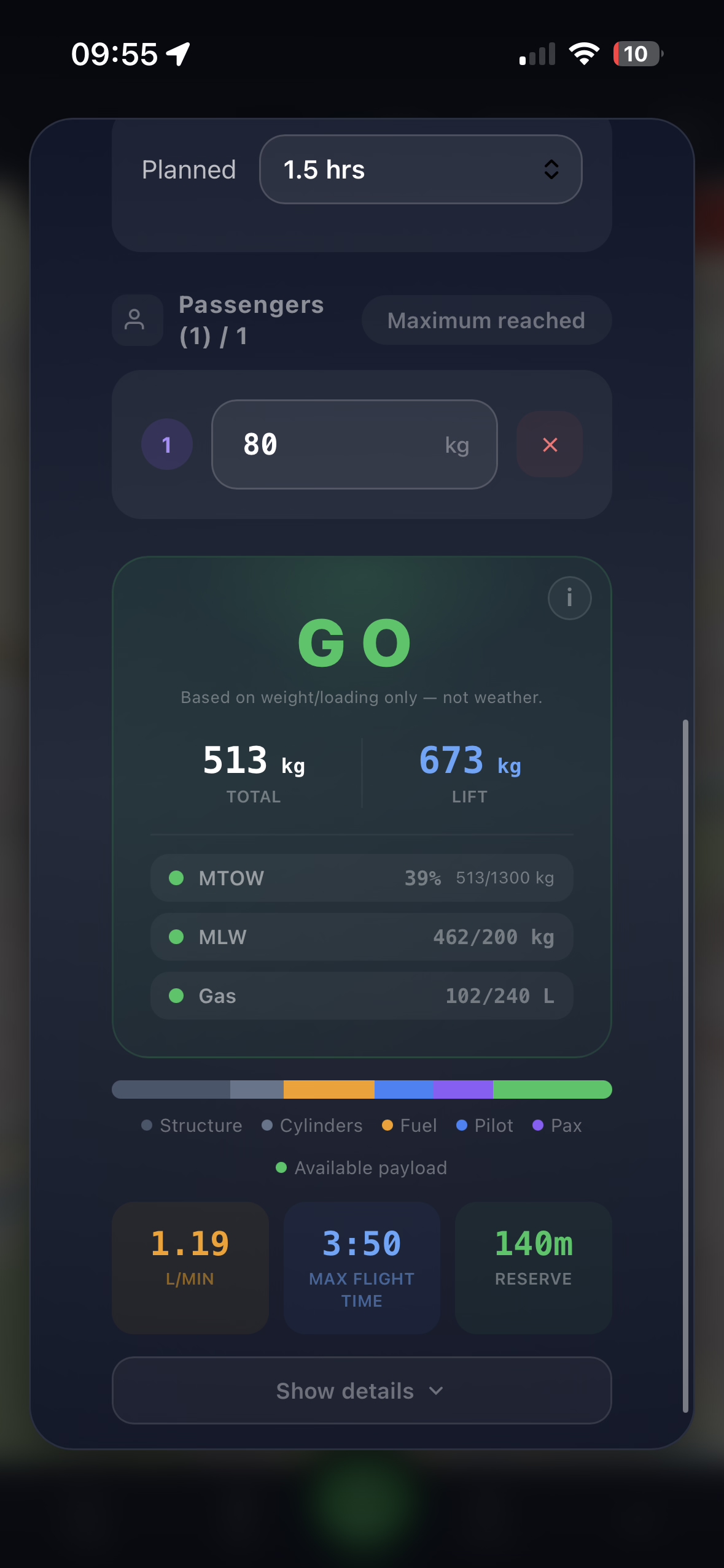 Load Calculator Ergebnis